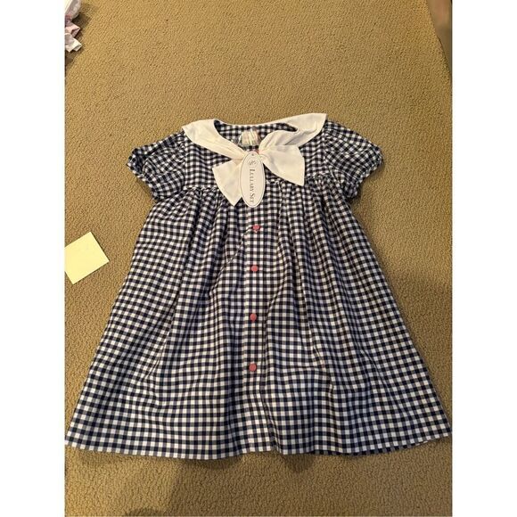 NWT Lullaby Set  NAVY GINGHAM SAYLOR DRESS - GOD BLESS AMERICA - Picture 2 of 6